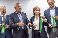 Od lewej: prof. J. Sęp, M. Darecki, K. Stachowska, M. Samolej,